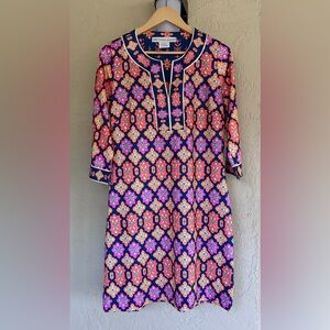 Gretchen Scott Haveli Navy Split Neck Dress Size:L